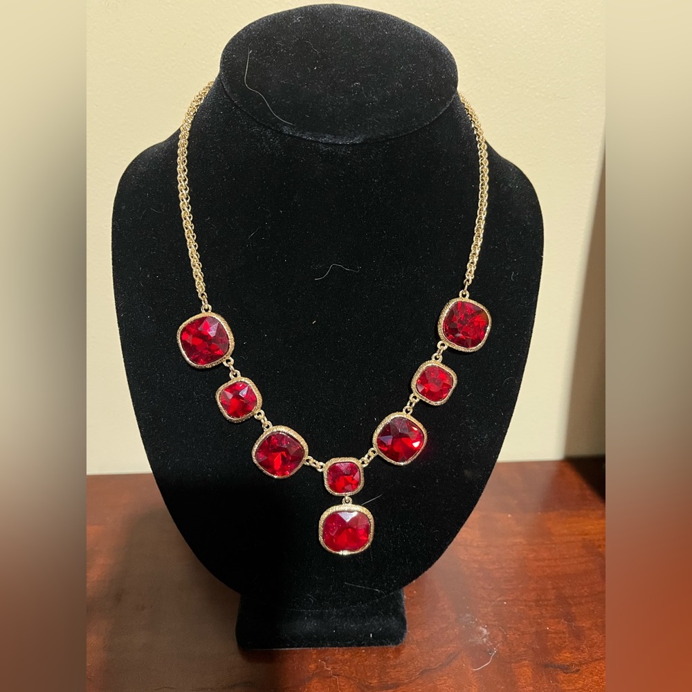 Monet Vintage Red Crystal  Statement Necklace.